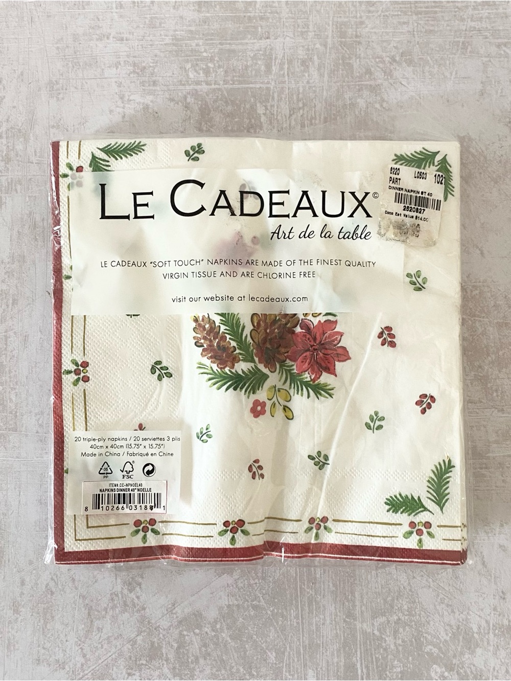 Le Cadeaux Christmas Napkins, Triple-Ply, Tissue Paper, Soft touch, Packg of 20